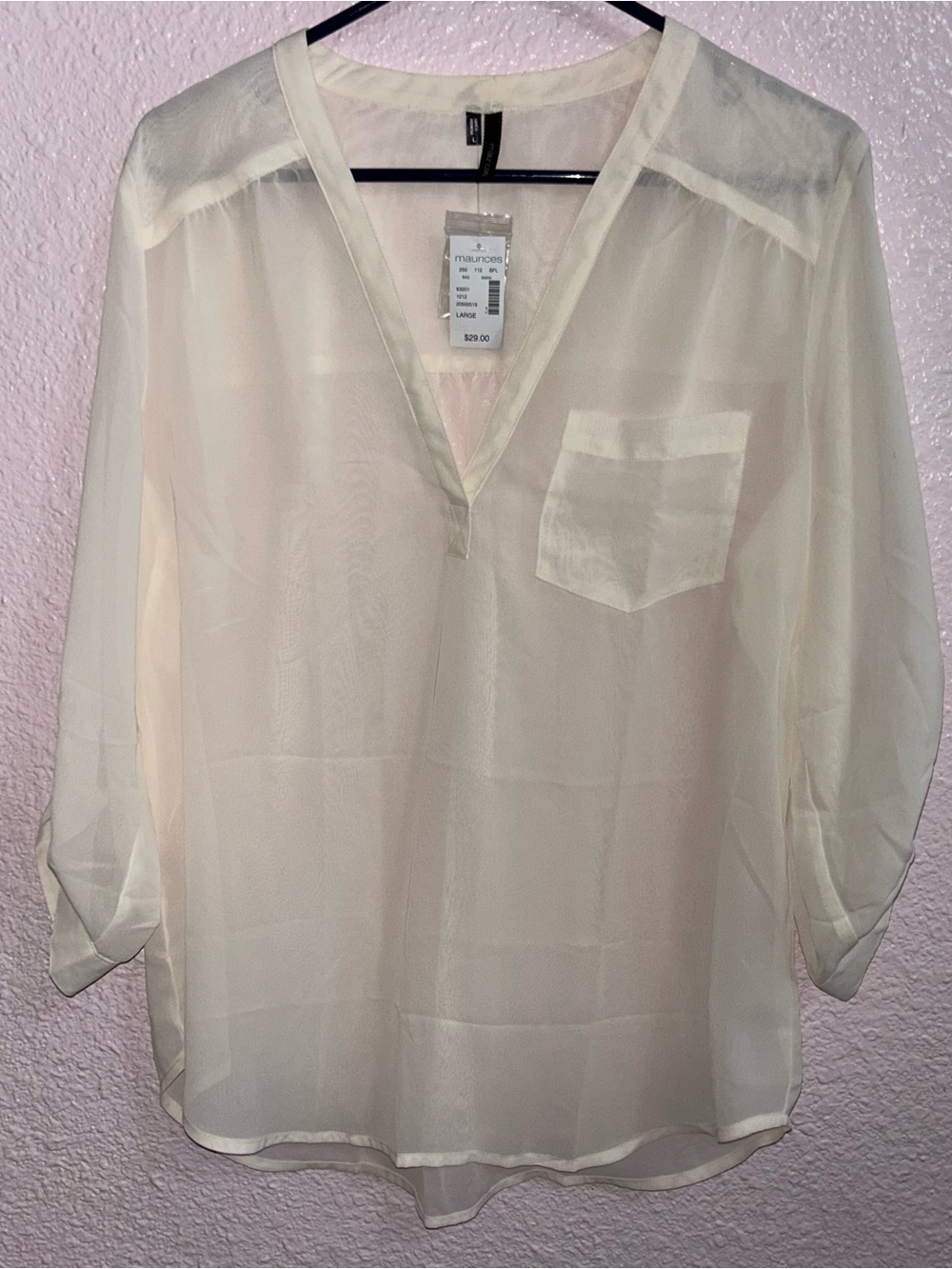 Maurices Ivory Sheer V-Neck Pocket Blouse
